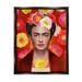 Stupell Industries Bold Frida Kahlo Portrait Floral Poppies Pattern Painting Jet Black Floating Framed Canvas Print Wall Art Design by Diane Neukirch