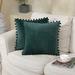 ZOELNIC 2 Pcs Throw Pillow Covers with Pom Poms Soft Velvet Square Decorative Cushion Covers for Couch Car Outdoors Green 18 x18