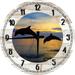 Large Wood Wall Clock 24 Inch Round Dolphins Wall Art Two Dolphins Jumping Sunset Sunrise Behind Glowing Sky Round Small Battery Operated White
