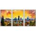 wall26 - 3 Piece Framed Canvas Wall Art - Portland Oregon Downtown City During Sunset in The Fall Season Abtract Painting - Modern Home Art Stretched and Framed Ready to Hang - 16 x24 x3 White