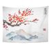 ZEALGNED Sakura in Blossom and Mountains Traditional Oriental Ink Painting Sumi E U Sin Wall Art Hanging Tapestry Home Decor for Living Room Bedroom Dorm 51x60 inch