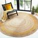 Handwoven Jute Area Rug Natural Beige Color Yellow Line Hand Braided Round Rugs for Bedroom Kitchen Living Room Farmhouse Rugs for Living-2x2 Square Feet (24x24 Inch)