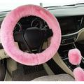 Gerich 3 Set Faux Wool Steering Wheel Cover Auto Car Steering Wheel Plush Cover Soft Fluffy Handbrake Cover & Fluffy Steering Wheel Covers & Shift Gear Cover Universal Fit for 15 Inch Pink