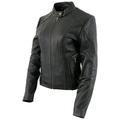 Xelement B91055 Women s â€˜Keeperâ€™ Black Leather Scuba Style Biker Jacket with Snap Mandarin Collar X-Large