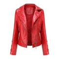 Odeerbi Jackets for Women 2024 Slim Leather Stand Collar Zip Motorcycle Suit Belt Coat Jacket Tops Red