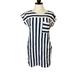 Madewell Dresses | Madewell Shift Dress Short Sleeve Full Zip Pocket Knit Cotton Blue Striped Sz S | Color: Blue/White | Size: S