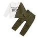 3T Toddler Boy Casual Outfits Pants Sets 4T Toddler Boy Long Sleeve Letter Prints Tops Elastic Pants 2PCS Set Green