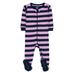 Leveret Kids Footed Cotton Pajama Purple & Navy Stripes 6-12 Month