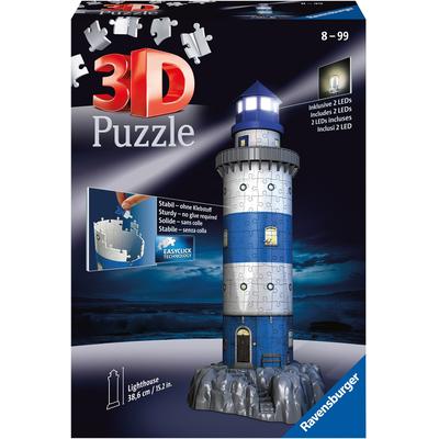 3D-Puzzle RAVENSBURGER "Leuchtturm bei Nacht", bunt, Puzzles, KinderB:19cm H:39cm Ø:19cm, Kunststoff, Motiv, inkl. 2 LED