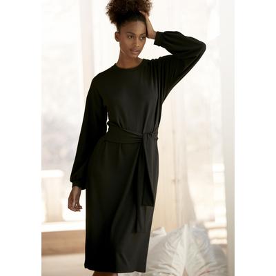 Strickkleid LASCANA, Damen, Gr. 32/34, N-Gr, schwarz, Strick, Obermaterial: 68% Polyester, 30% Viskose, 2% Elasthan, unifarben, feminin, bequem kurz, Rundhals, Langarm, Kleider, Loungekleid mit Taillengürtel, Loungewear Image
