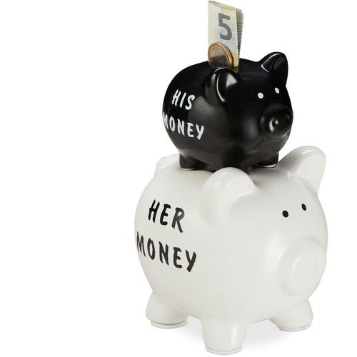 Sparschwein, His & Her Money, 2 Schweine, lustiges Geldgeschenk für Paare & Hochzeiten, Spardose,