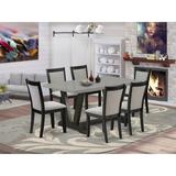 Rosalind Wheeler 7-PC Kitchen Dining Table Set - A Modern Dining Table & 6 Linen Fabric Dining Chairs Wood/Upholstered in Brown/Gray | Wayfair