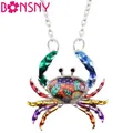 Bonsny-Collier de crabe de dessin animé en alliage d'émail pour femmes et filles pendentif