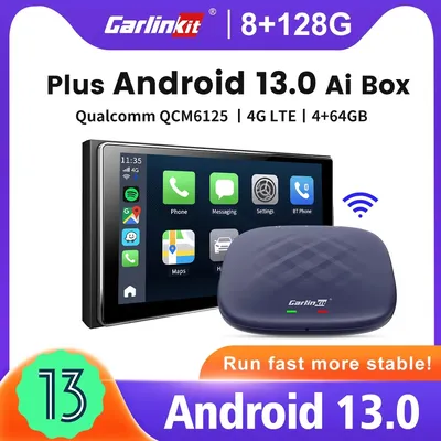 Carlinkit Plus-Boîtier TV QCM 6125 64 Go Android 13 CarPlay Ai sans fil CarPlay Android Auto