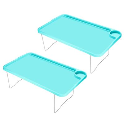 2pcs Breakfast Tray Table with Folding Legs Serving Platter Laptop Desk, Blue