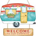 Camping Wooden Sign Welcome To Our Campsite Wall Hanging Sign Camping Wood Hanging Sign Campers Wood Sign Plaque(11x11.8 ) Camper Wall Wooden Sign for Campers Tent Garden Picnic Party Wall Decor