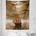 Nautical Tapestry Lonely Ship Sailing in the Ocean with Weathered Grunge Effect Maritime Theme Fabric Wall Hanging Decor for Bedroom Living Room Dorm 5 Sizes Pale Brown Amber by Ambesonne