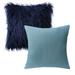 Phantoscope Designer s Choice Decorative Throw Pillow Set Fluffy Faux Fur & Modern Faux Leather Bundle for Sofa Couch Bedroom 18 x 18 Blue Fur and Leather 2 Pack