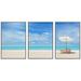 wall26 - 3 Piece Framed Canvas Wall Art - Beach Chairs on The White Sand Beach with Cloudy Blue Sky - Modern Home Art Stretched and Framed Ready to Hang - 16 x24 x3 WHITE