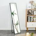 PAPROOS Full Body Mirror with Stand 58 x 15 Solid Wood Full Length Mirror Wall Mounted Dressing Mirror Bathroom Makeup Mirror Large Decorative Mirror for Bedroom Porch Clothing Store Black