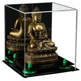 Versatile Acrylic Display Case - Small Rectangle Box with Mirror and Green Risers 7.625 x 7.625 x 8.5 (A015-GRR)