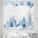 Winter Tapestry Cold Scene Deer Frozen Trees and Snow Christmas Season Pine Trees Bushes Fabric Wall Hanging Decor for Bedroom Living Room Dorm 5 Sizes Blue White by Ambesonne