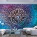 Tiptophomedecor Peel and Stick Zen Wallpaper Wall Mural - Blue Batik Mandala - Removable Wall Decals