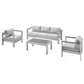 Lounge Sectional Sofa Chair Table Set Sunbrella Fabric Aluminum Metal Silver Grey Gray Modern Contemporary Urban Design Outdoor Patio Balcony Cafe Bistro Garden Furniture Hotel Hospitality