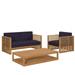 Modway Carlsbad 3-Piece Teak Wood Outdoor Patio Set in Natural and Navy