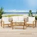 Marc Outdoor 4 Seater Acacia Wood Chat Set with Water Resistant Cushions Teak Beige