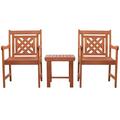 Malibu Outdoor Patio Wood 3-Piece Conversation Set