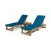 Noble House Kyoto Outdoor Wood 3-Pc Chaise Lounge Set & Cushion Teak/Blue