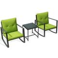 Myron 3-Piece Strong Porch Furniture Set -2 Outdoor Conversation Rocking Chairs With Solid Glass Table - Green