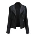 Odeerbi Jackets for Women 2024 Slim Leather Stand Collar Zip Motorcycle Suit Coat Jacket Tops Black