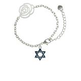 Delight Jewelry Silvertone Blue Star Of David Silver-tone Flower Link Chain Bracelet 6.75 +2 Extender