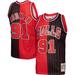 Men's Mitchell & Ness Dennis Rodman Red/Black Chicago Bulls Big Tall Hardwood Classics 1995/96 Split Swingman Jersey