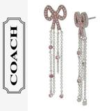 Coach Jewelry | Coach Swarovski Crystals Chains Silver Pave Bow Earrings | Color: Pink/Silver | Size: Os