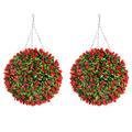 Pair of Best Artificial TULIP Flower Balls Lush Long Leaf Topiary Grass (38cm, Red)