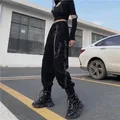 Pantalon gothique Harajuku à chaîne noire pour femmes Streetwear Style coréen sarouel
