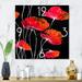 Designart 'Abstract Red Flower Detail On Black II' Traditional Wall Clock Decor