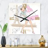 Designart 'Young Girl With Shopping Boxes In Paris' Shabby Chic wall clock