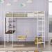 Twin Size Metal Loft Bed with Built-in Wood Desk, Open Storage Triangular Shelves and 2 Ladders