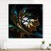 Designart 'Brown Blue Fractal Flower in Black' Modern Wall Clock Decor