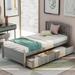 Curvaceous Line Twin Wood Platform Bed with 2 Caster Drawers&Headboard