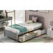 Curvaceous Lines Useful Wood Twin Platform Bed Frame with 2 Extra-large Storage Caster Drawers and Slats Hollow Headboard