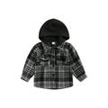 aturustex Toddler Boy Coat Plaid Long Sleeve Hooded Single-Breasted Jacket with Pockets Autumn Outfit 1-6 Years