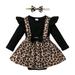 NZRVAWS Baby Girls Dress Leopard Print Ruffle Sleeve Long Sleeve Bow Romper Dress 1PCS Sun Dress 6-9 Months Black