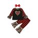 Calsunbaby Kids Baby Girls Long Sleeve Tops Pants Hairband Heart Leopard Plaid Ruffle Valentine s Day Outfits Set 18-24 Months