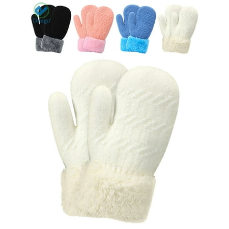 Deago Toddler Winter Mittens Gloves Baby Boys Girls Warm Gloves Infant Thicken Knit Mittens Kids (White)