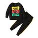 OLLUISNEO Pants Outfits For Toddler Baby Boys Fall Winter Casual Colored Letter Print Long Sleeve Top Checked Pants 2 PCS Set 4-5 Years Black